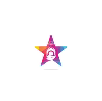 Church building star shape concept logo design. Template logo for churches and Christian. Cross church building logo. vector