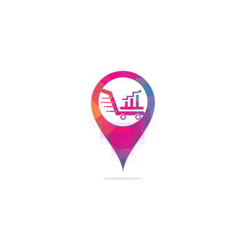 Business finance map pin shape concept logo. market finance logo design vector. Finance cart logo. vector