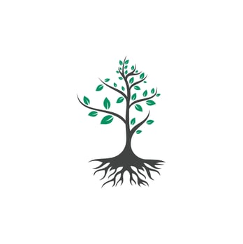 Tree Roots vector logo design. Vector tree with roots logo element.