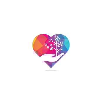 Tree in hand vector logo design. Natural products logo. Hand tree heart shape concept logo design