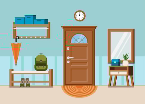 Cozy home entrance hall interior background with door vector