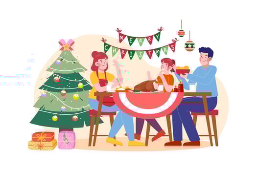 Family serving dinner in christmas night vector