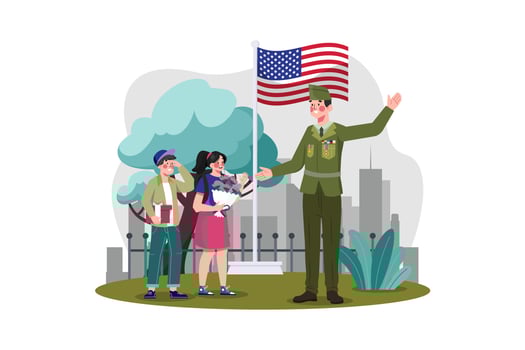 Children give flower to thank for veterans vector