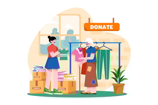 Volunteers donate clothes to the poor vector