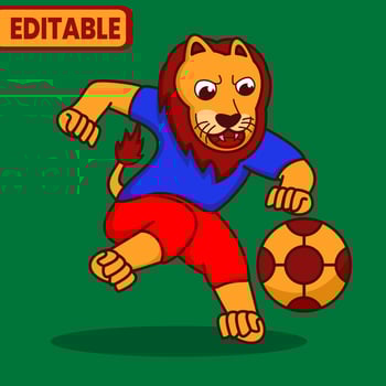 lion vector illustration, lion playing football,