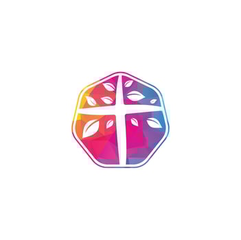 Cross Church Logo Design. Abstract Tree religious cross symbol icon vector design. Church and Christian organization logo. Cross tree church logo