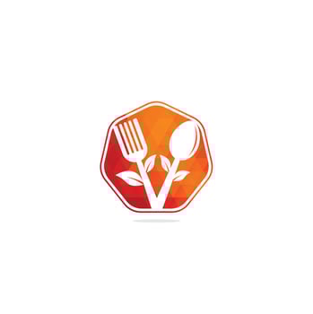 Healthy Food Logo design. Organic Food Logo . Food logo with spoon, fork, and leaves. Food logo. Leaf cutlery healthy food Logo vector