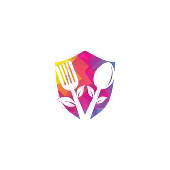 Healthy Food Logo design. Organic Food Logo . Food logo with spoon, fork, and leaves. Food logo. Leaf cutlery healthy food Logo vector