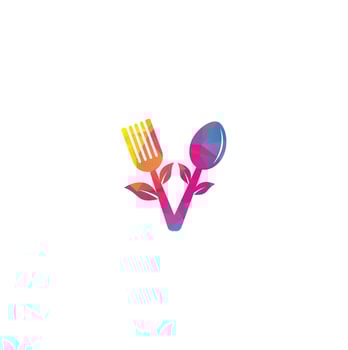 Healthy Food Logo design. Organic Food Logo . Food logo with spoon, fork, and leaves. Food logo. Leaf cutlery healthy food Logo vector
