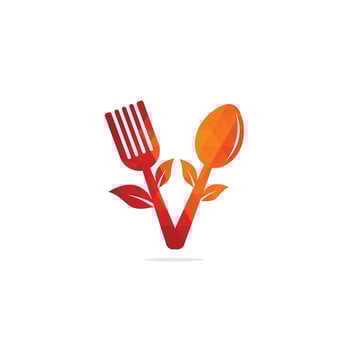 Healthy Food Logo design. Organic Food Logo . Food logo with spoon, fork, and leaves. Food logo. Leaf cutlery healthy food Logo vector