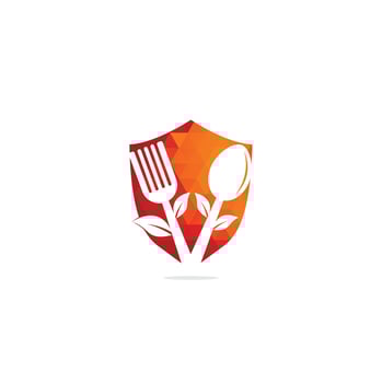 Healthy Food Logo design. Organic Food Logo . Food logo with spoon, fork, and leaves. Food logo. Leaf cutlery healthy food Logo vector