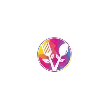 Healthy Food Logo design. Organic Food Logo . Food logo with spoon, fork, and leaves. Food logo. Leaf cutlery healthy food Logo vector
