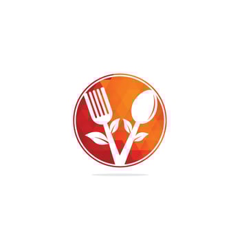 Healthy Food Logo design. Organic Food Logo . Food logo with spoon, fork, and leaves. Food logo. Leaf cutlery healthy food Logo vector