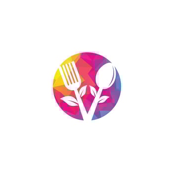 Healthy Food Logo design. Organic Food Logo . Food logo with spoon, fork, and leaves. Food logo. Leaf cutlery healthy food Logo vector