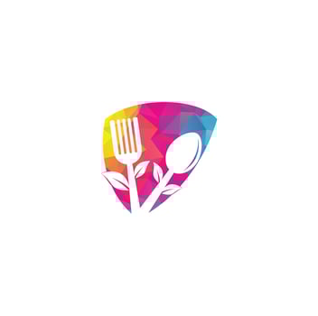 Healthy Food Logo design. Organic Food Logo . Food logo with spoon, fork, and leaves. Food logo. Leaf cutlery healthy food Logo vector
