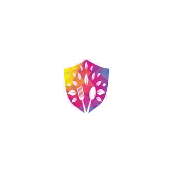 Healthy Food Logo design. Organic Food Logo . Food logo with spoon, fork, and leaves. Food logo. Leaf cutlery healthy food Logo vector