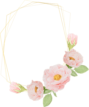 hand draw watercolor pink roses with golden frame wreath png