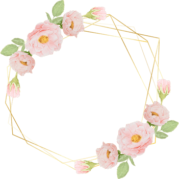 hand draw watercolor pink roses with golden frame wreath png