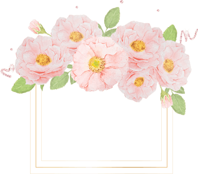 hand draw watercolor pink roses with golden frame wreath png
