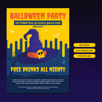 Halloween party poster template with witch hat illustration vector