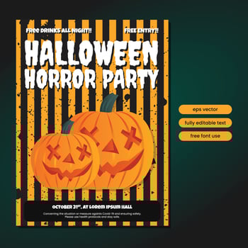 Halloween party poster template with pumpkin illustration vector