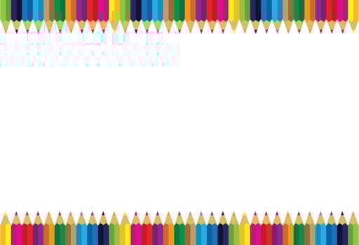 Colorful pencils Frame border on White Background, Crayons colorful , vector illustration.