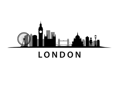 London Capitol of United Kingdom, CItyscape, Skyline, Town Landscape in black, silhouette, vector graphic
