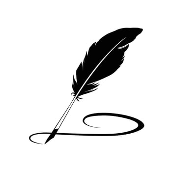Vintage Feather quill pen with black ink stroke, classic stationery illustration isolated on white background vector