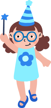 brown hair girl black eyes wearing glasses yellow skin blue princess dress png