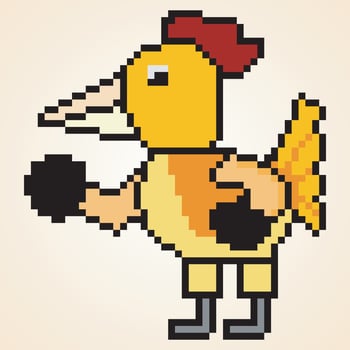 Pixel art cute boxer rooster character vector