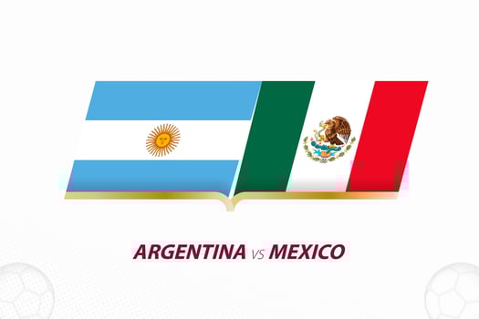 Argentina vs Mexico in Football Competition, Group A. Versus icon on Football background. vector