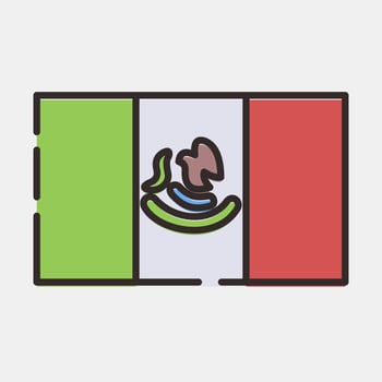 Icon Mexico flag. Day of the dead celebration elements. Icons in filled line style. Good for prints, posters, logo, party decoration, greeting card, etc. vector