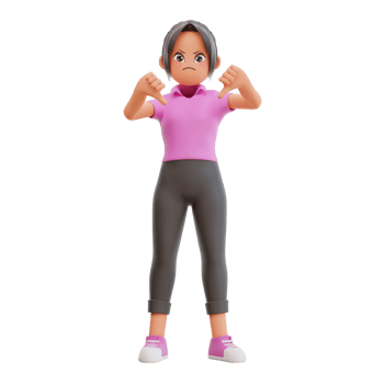 Cute girl showing thumbs down to express dislike disappointed 3d cartoon illustration png