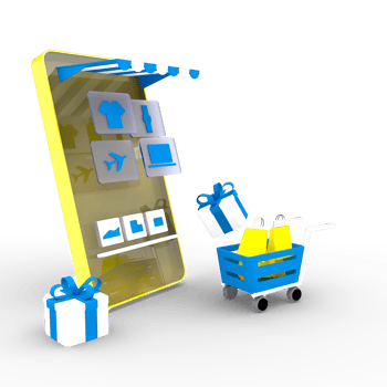 3D render Online shop Yellow mobile app transparency png