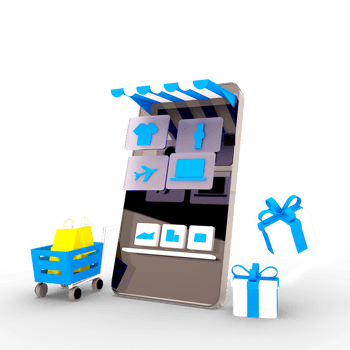 Realistic 3D render Online shop mobile app transparency png