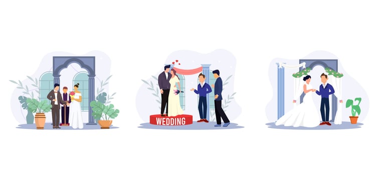 Wedding Ceremony Flat Bundle Design vector