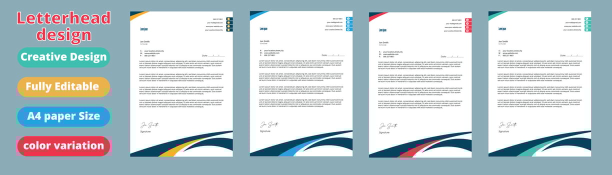Clean and professional corporate company business letterhead template design with color variation bundle vector