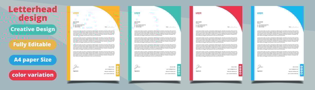 Clean and professional corporate company business letterhead template design with color variation bundle vector
