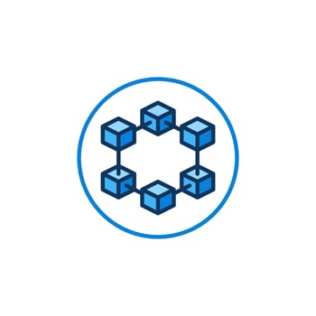 Blockchain with 6 Blocks in circle vector concept blue icon. Block Chain Network modern round sign