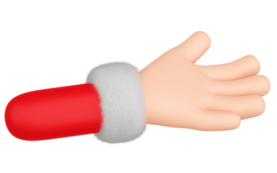 Santa Claus hand in red shirt with fur, 3d illustration png