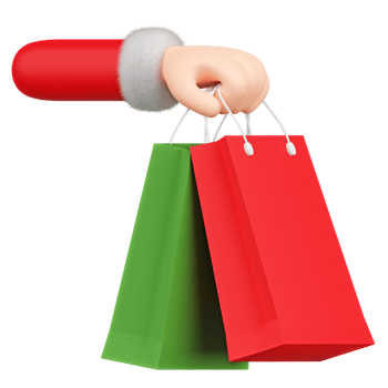 Santa Claus hand holding shopping bag 3d illustration png