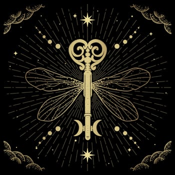 Mystic or magical key with wing to unlock another dimension vector