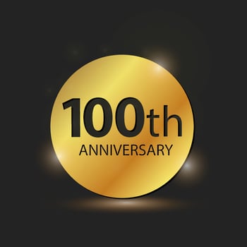 Gold circle plate Elegant logo 100th year anniversary celebration vector