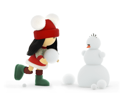 A cute rag doll in a knitted Christmas sweater sculpts a New Year's snowman png