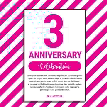 3 Year Anniversary Celebration Design, on Pink Stripe Background Vector Illustration. Eps10 Vector