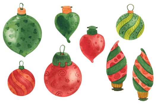 Christmas baubles, watercolor illustration png