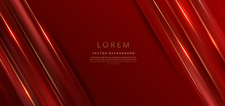 Abstract elegant red background with golden line and lighting effect sparkle. Luxury template design. vector