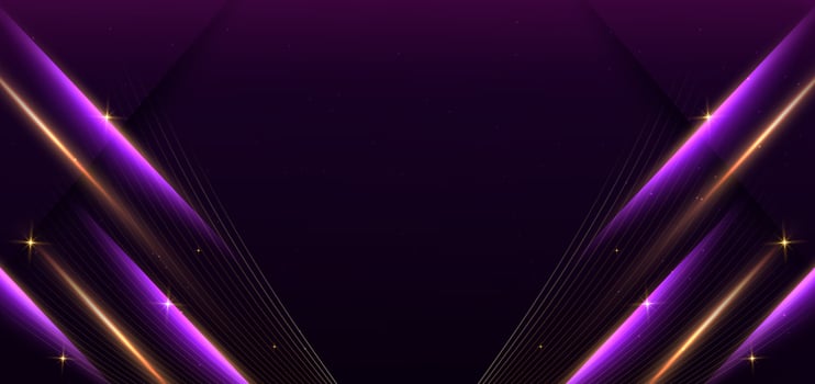 Abstract background luxury dark purple elegant geometric diagonal with gold lighting effect and sparkling with copy space for text. vector