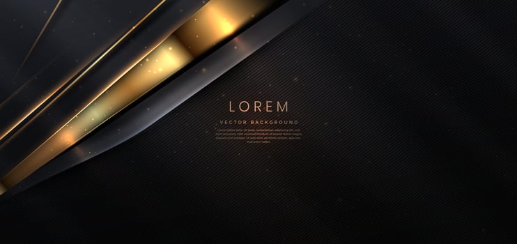 Abstract elegant black background with golden line and lighting effect sparkle. Luxury template design. vector