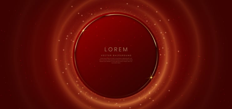 Gold circle frame luxury on red elegant background with lighting effect and sparkle with copy space for text. Luxury design style. vector
